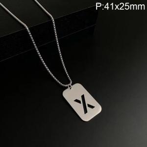 Stainless Steel Letter Necklace - KN227505-WGLB