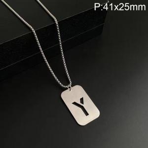 Stainless Steel Letter Necklace - KN227506-WGLB