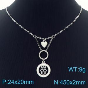 Hand make stainless steel welding chain fashion couple high class heart palm crystal necklace - KN229455-Z