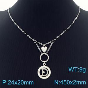 Hand make stainless steel welding chain fashion couple high class heart inital D crystal necklace - KN229456-Z