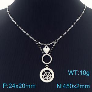 Hand make stainless steel welding chain fashion couple high class heart net crystal necklace - KN229457-Z