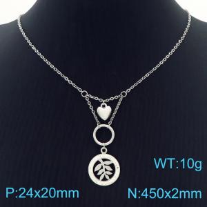 Hand make stainless steel welding chain fashion couple high class leaf crystal necklace - KN229458-Z