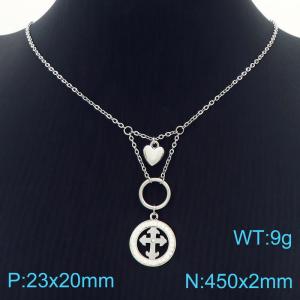Hand make stainless steel welding chain fashion couple high class cross crystal necklace - KN229465-Z