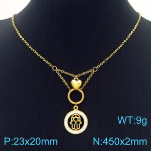 Hand make stainless steel welding chain fashion couple high class heart palm crystal necklace - KN229471-Z