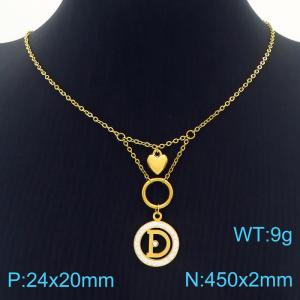 Hand make stainless steel welding chain fashion couple high class heart inital D crystal necklace - KN229476-Z