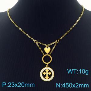 Hand make stainless steel welding chain fashion couple high class cross crystal necklace - KN229478-Z