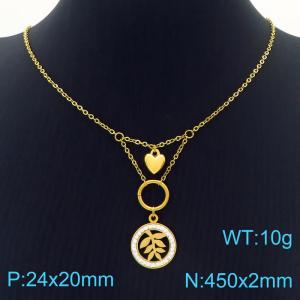 Hand make stainless steel welding chain fashion couple high class leaf crystal necklace - KN229479-Z