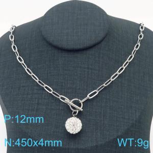 Hand make women's stainless steel thick link chain classic crystal ball necklace - KN229483-Z