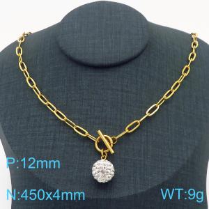 Hand make women's stainless steel thick link chain classic crystal ball necklace - KN229484-Z