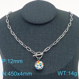 Hand make women's stainless steel thick link chain classic crystal ball necklace - KN229485-Z