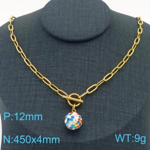Hand make women's stainless steel thick link chain classic crystal ball necklace - KN229486-Z