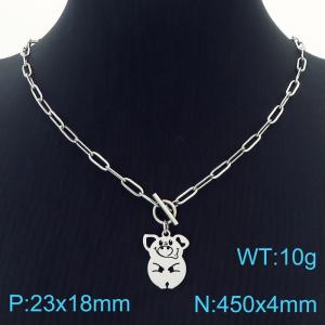 Hand make women's stainless steel thick link chain classic carton pig necklace - KN229497-Z
