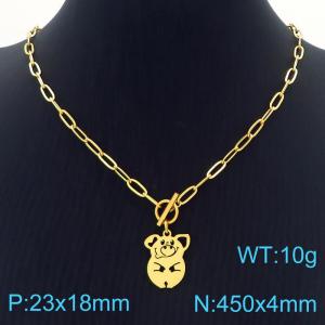 Hand make women's stainless steel thick link chain classic carton pig necklace - KN229498-Z