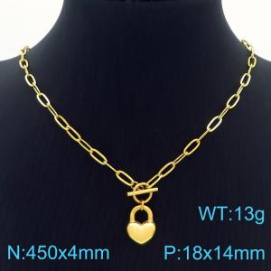 Hand make women's stainless steel thick link chain classic heart lock necklace - KN229517-Z