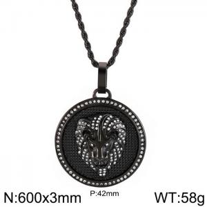 European and American hiphop stainless steel round brand necklace personality diamond lion head male pendant necklace - KN230164-K