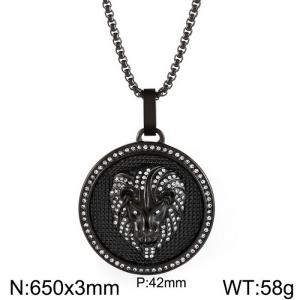 European and American hiphop stainless steel round brand necklace personality diamond lion head male pendant necklace - KN230167-K