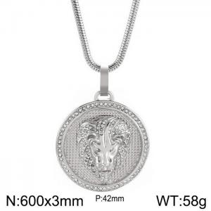 European and American hiphop stainless steel round brand necklace personality diamond lion head male pendant necklace - KN230169-K