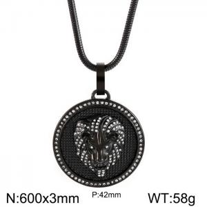 European and American hiphop stainless steel round brand necklace personality diamond lion head male pendant necklace - KN230170-K