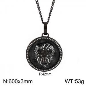 European and American hiphop stainless steel round brand necklace personality diamond lion head male pendant necklace - KN230173-K