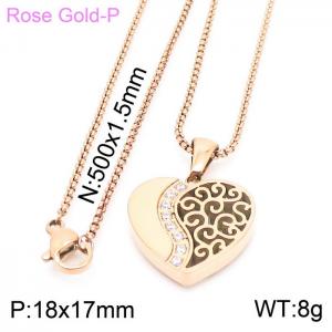 18k rose gold plating jewelry zircon heart pendant necklace women's stainless steel square pearl chain - KN230637-KFC
