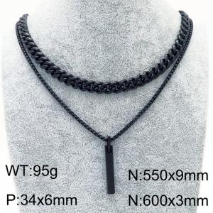 Double Layer Cuban Chain Long Strip Pendant Necklace Stainless Steel Black Color - KN231088-Z