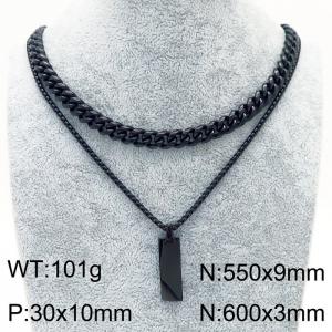 Double Layer Link Chain Dog Charm Pendant Necklace Stainless Steel Black Color - KN231091-Z