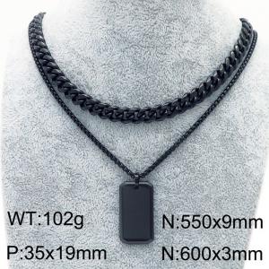 Double Layer Link Chain Dog Charm Pendant Necklace Stainless Steel Black Color - KN231094-Z