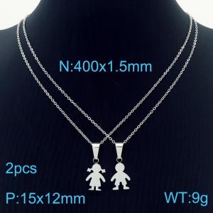 Stainless Steel Cartoon Boy Girl Pendant Necklaces For Women Charm Choker Fashion Silver Color Jewelry - KN231258-K