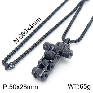Bicycle Mesh Flower Cross Pendant Square Pearl Men's Necklace - KN231324-KFC