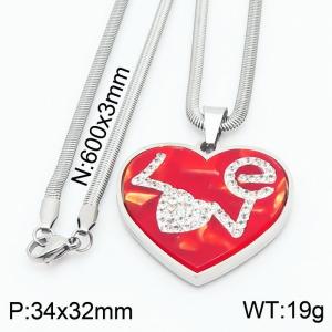Stainless steel 600x3mm snake chain with LOVE crystal red plastic sheet glasses heart pendant trendy necklace - KN231465-K