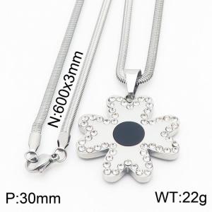 Stainless steel 600x3mm snake chain with shiny crystal leaf clover pendant trendy necklace - KN231466-K