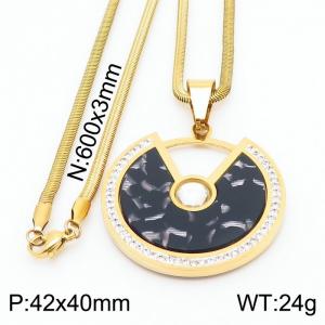 Stainless steel 600x3mm snake chain with big stone plastic sheet glasses sector circle pendant trendy gold necklace - KN231471-K
