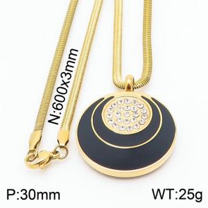 Stainless steel 600x3mm snake chain with shiny crystal circle shock wave pendant trendy gold necklace - KN231472-K