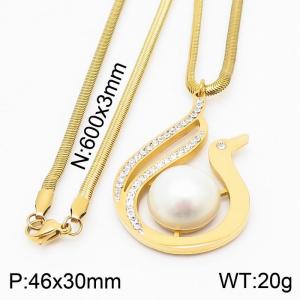 Stainless steel 600x3mm snake chain with shell bead crystal wihte mud swan pendant trendy gold necklace - KN231481-K