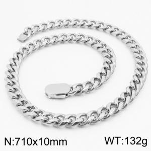 10mm Stainless Steel Cuban Chain Necklace Men's Silver Color Shiny Hip Hop Jewelry - KN231495-Z
