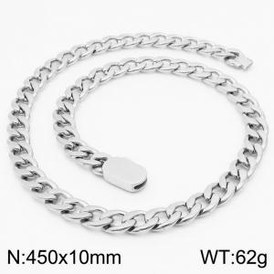 10mm Stainless Steel Chain Necklace Men's Silver Color Hip Hop Jewelry Gift - KN231504-Z