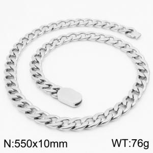 10mm Stainless Steel Chain Necklace Men's Silver Color Hip Hop Jewelry Gift - KN231506-Z