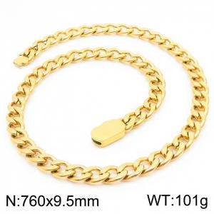 10mm Stainless Steel Chain Necklace Men's Gold Color Hip Hop Jewelry Gift - KN231517-Z