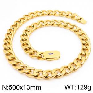 13mm Stainless Steel Chain Necklace Men's Gold Color Hip Hop Jewelry Gift - KN231526-Z