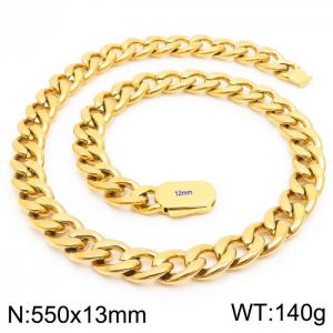 13mm Stainless Steel Chain Necklace Men's Gold Color Hip Hop Jewelry Gift - KN231527-Z