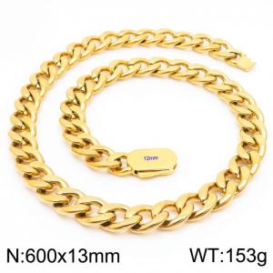 13mm Stainless Steel Chain Necklace Men's Gold Color Hip Hop Jewelry Gift - KN231528-Z