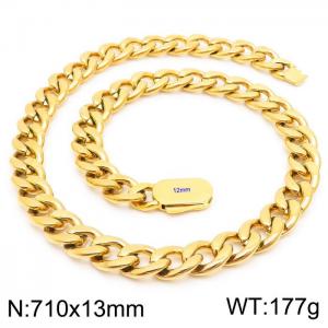 13mm Stainless Steel Chain Necklace Men's Gold Color Hip Hop Jewelry Gift - KN231530-Z