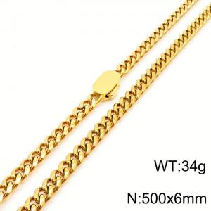 6mm Stainless Steel Cuban Chain Necklace For Men And Women Gold Color Hip Hop Jewelry Gift - KN231540-Z