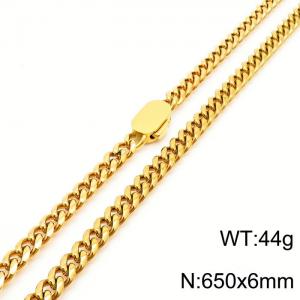 6mm Stainless Steel Cuban Chain Necklace For Men And Women Gold Color Hip Hop Jewelry Gift - KN231543-Z