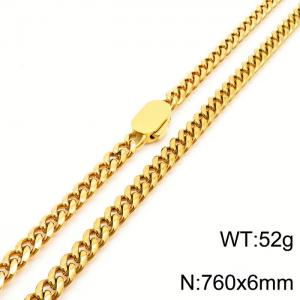 6mm Stainless Steel Cuban Chain Necklace For Men And Women Gold Color Hip Hop Jewelry Gift - KN231545-Z