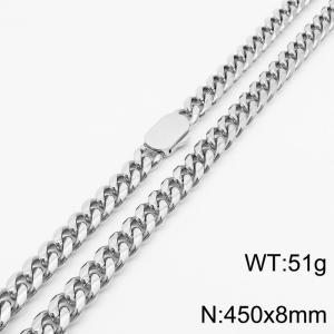 8mm Stainless Steel Cuban Chain Necklace For Women Men Silver Color Hip Hop Jewelry Gift - KN231546-Z