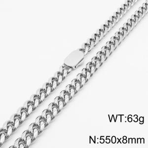 8mm Stainless Steel Cuban Chain Necklace For Women Men Silver Color Hip Hop Jewelry Gift - KN231548-Z
