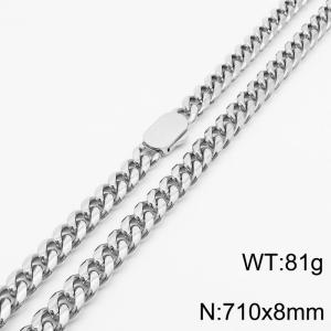 8mm Stainless Steel Cuban Chain Necklace For Women Men Silver Color Hip Hop Jewelry Gift - KN231551-Z