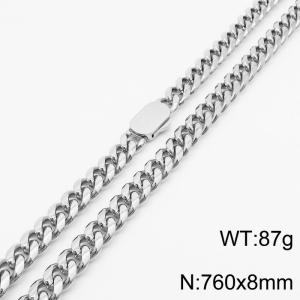 8mm Stainless Steel Cuban Chain Necklace For Women Men Silver Color Hip Hop Jewelry Gift - KN231552-Z