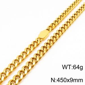 9mm Stainless Steel Cuban Chain Necklace For Women And Men Gold Color Hip Hop Jewelry - KN231553-Z